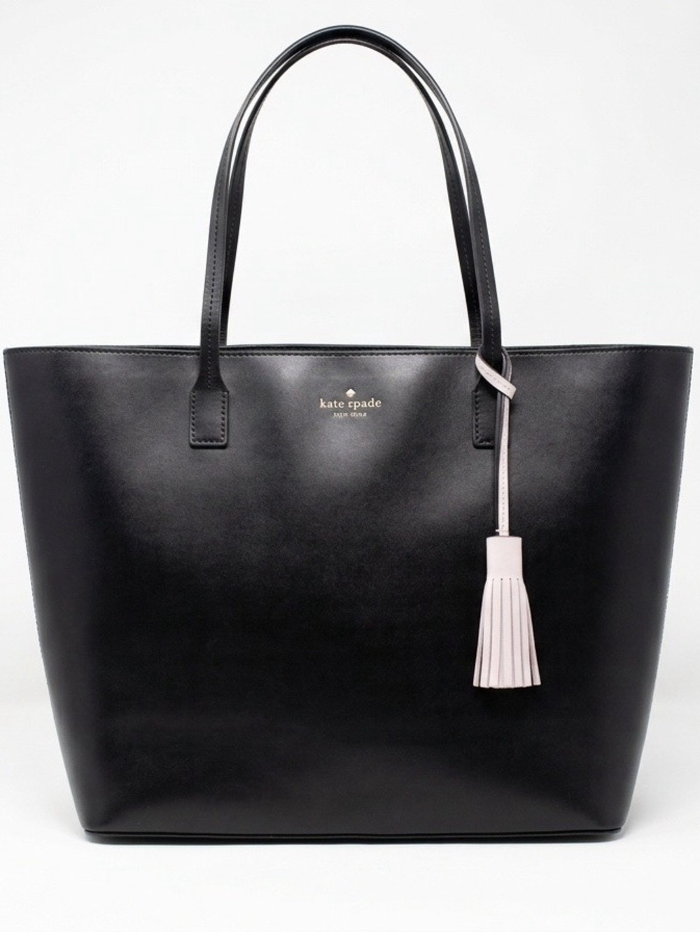 kate spade Black Leather Tote with Pink Tassel Accent